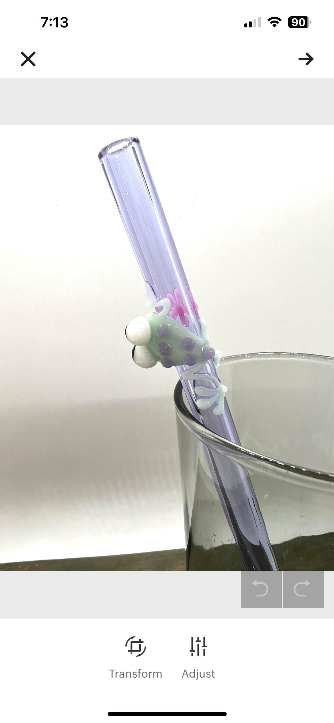 Mint Frog and Daisy on Purple Glass Straw