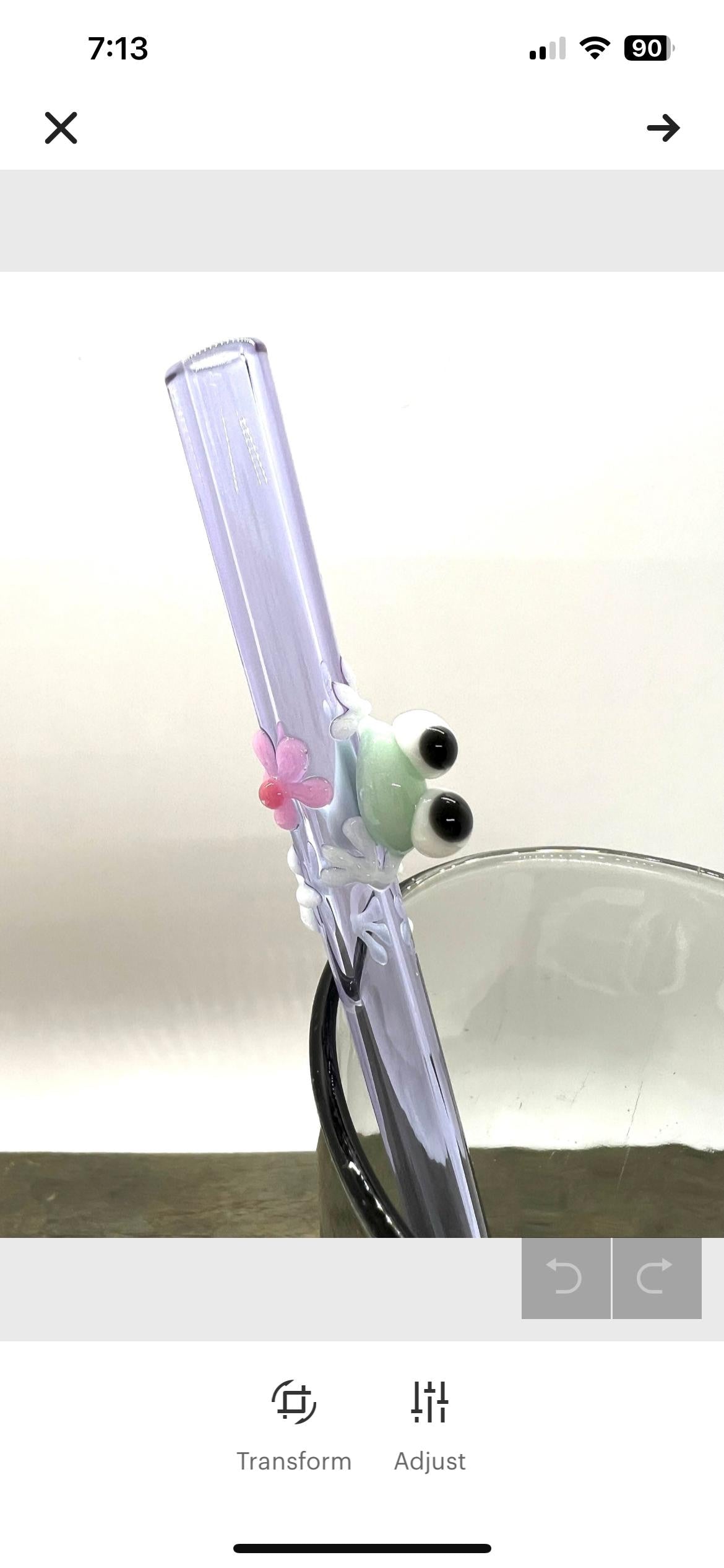Mint Frog and Daisy on Purple Glass Straw