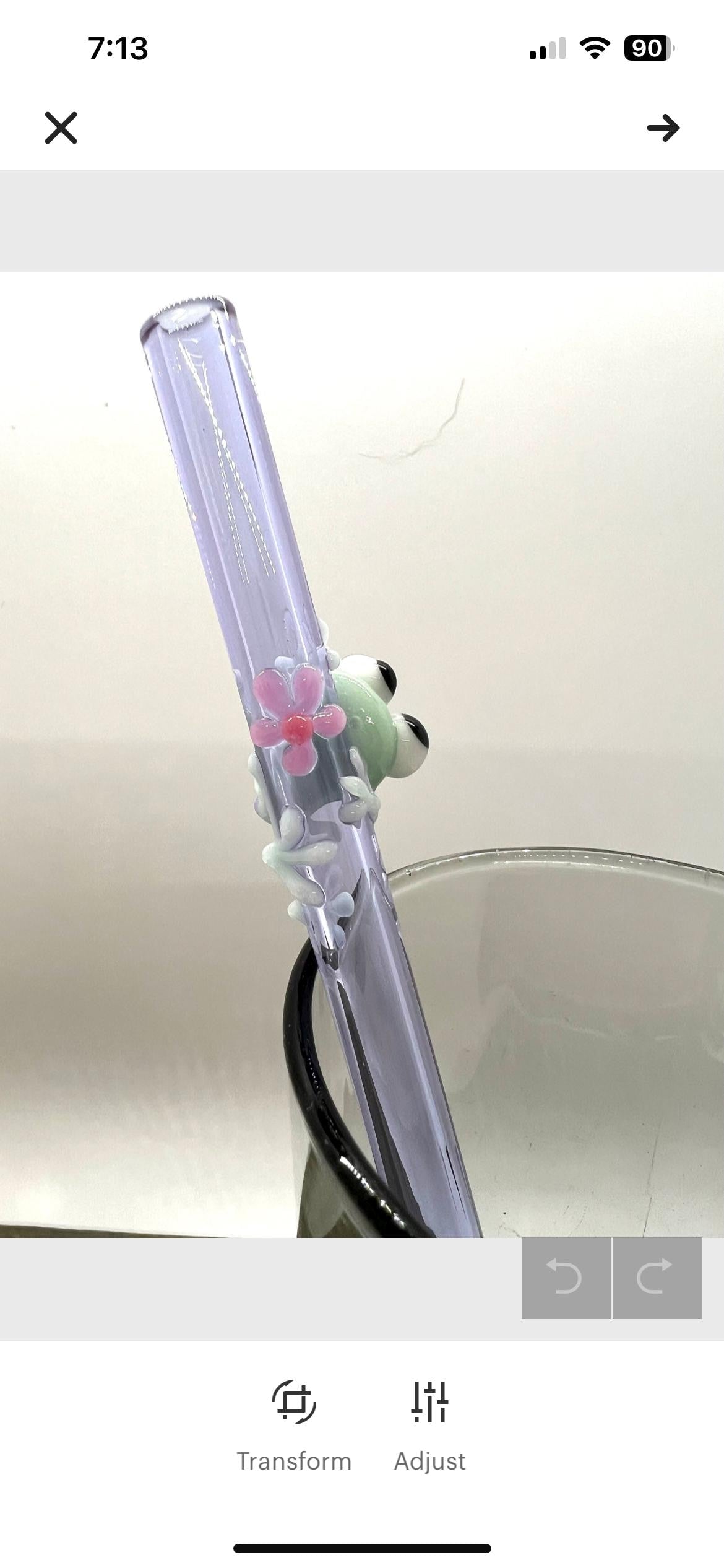 Mint Frog and Daisy on Purple Glass Straw