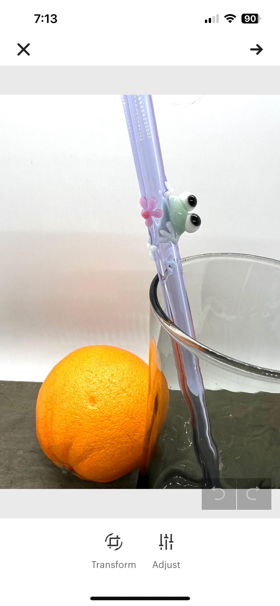 Mint Frog and Daisy on Purple Glass Straw
