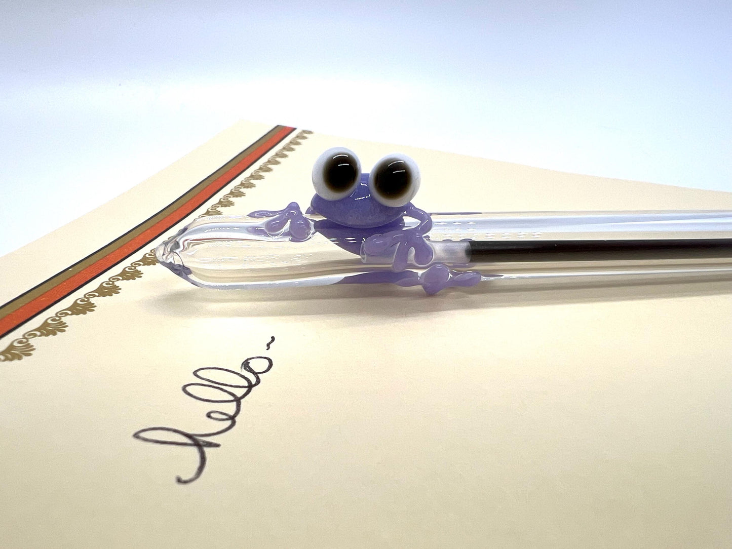 Lavender Frog on Clear Glass Ink Pen