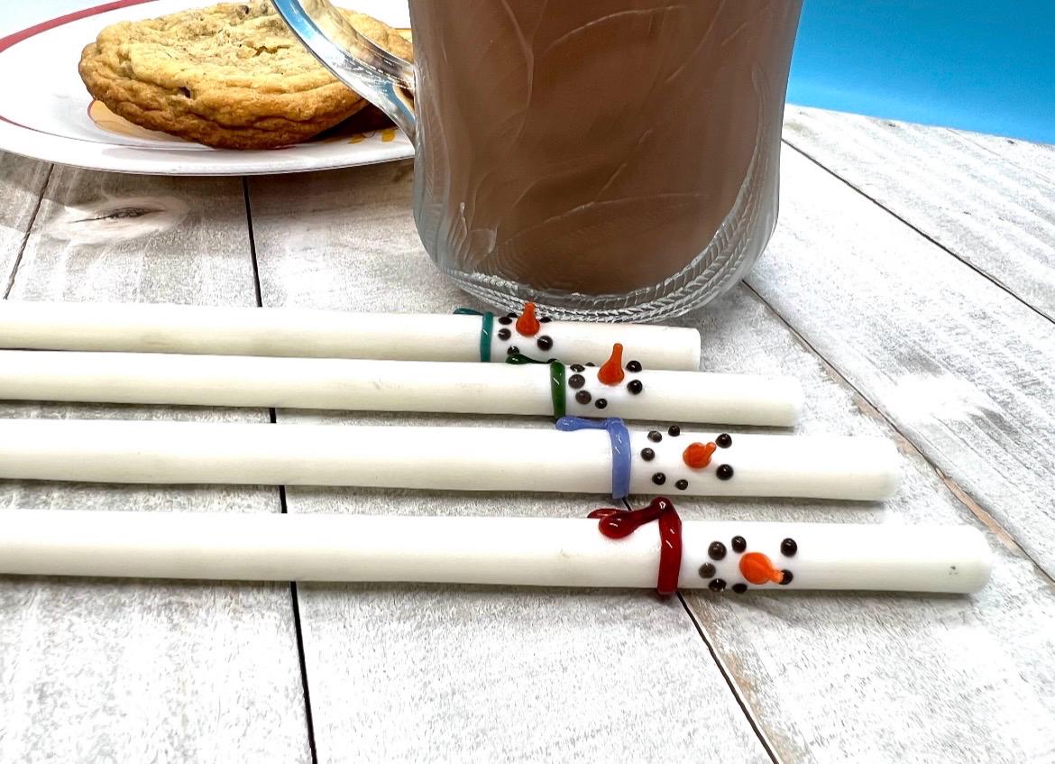 Snowman with Scarf Glass Straw