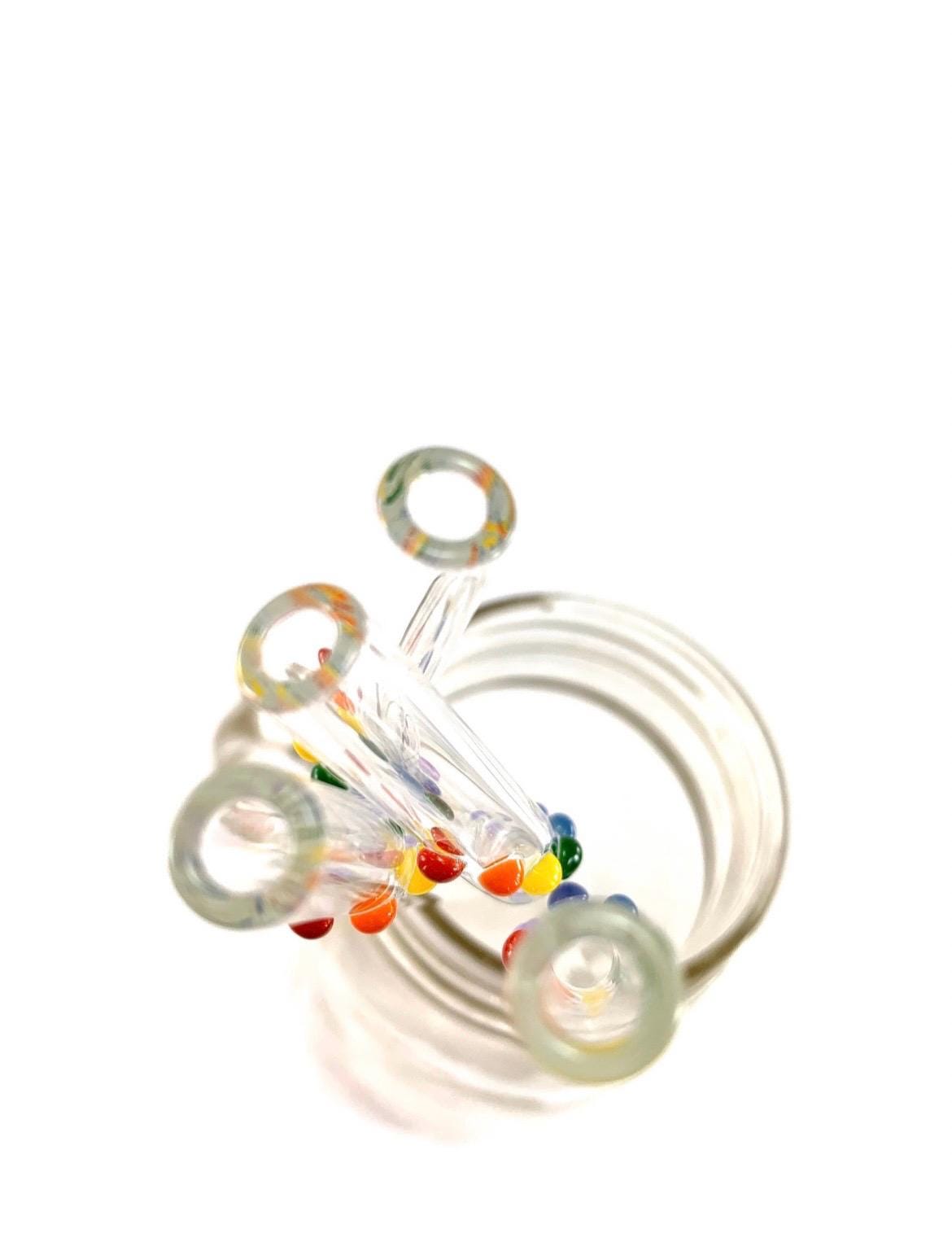 Primary Rainbow Dots on Clear Glass Straws- Set of 2