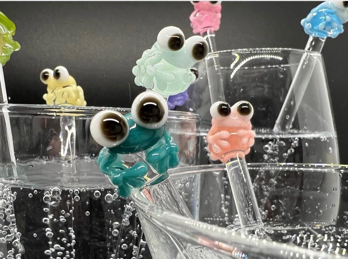 Frog Glass Stir Stick- Cocktail Swizzle Stick- Cuatomizable