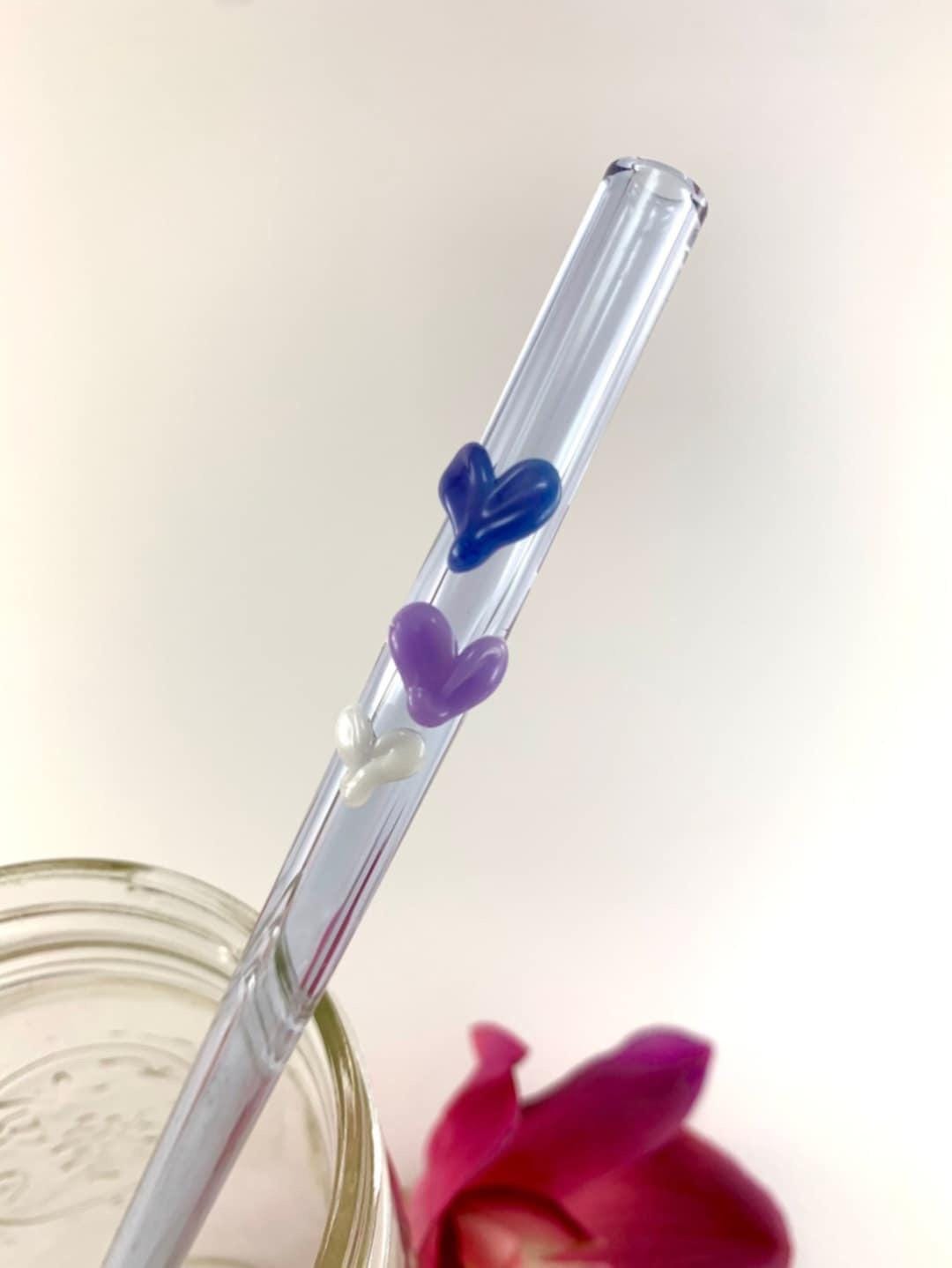 Purple Valentines Sweet Hearts on Bent Purple Glass Straw