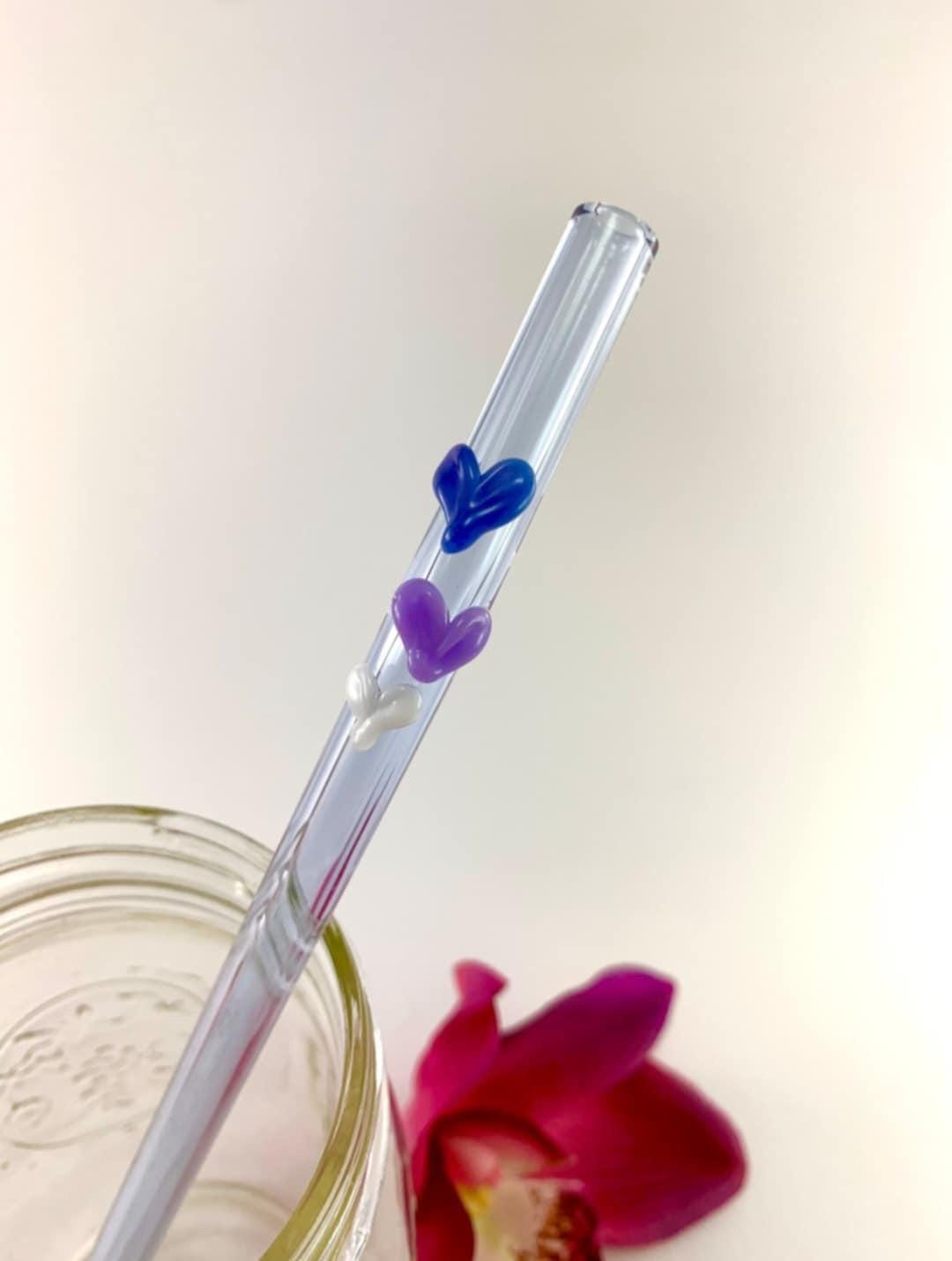 Purple Valentines Sweet Hearts on Bent Purple Glass Straw