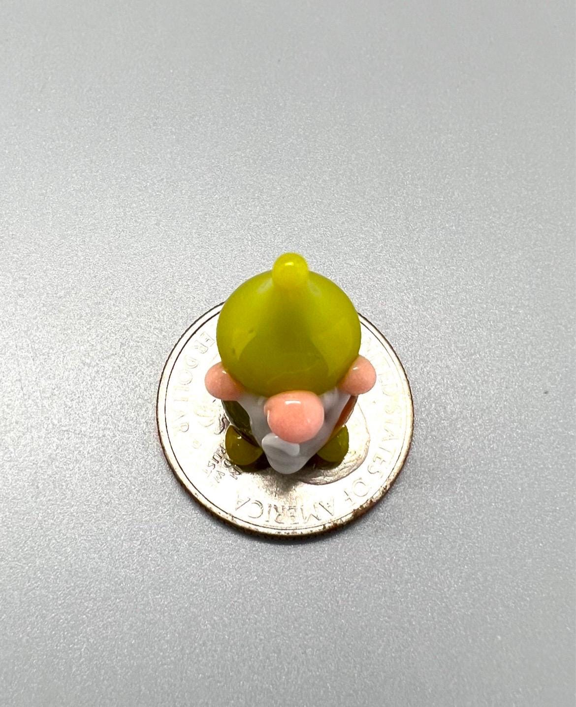 Tiny Glass Gnome Figurine- Striped Rainbow Pajamas- Bright Green Hat