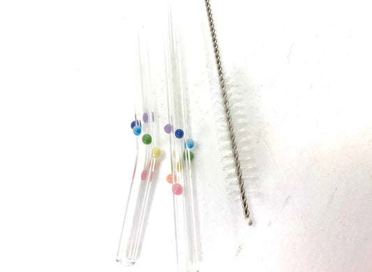 Pastel Rainbow Dots on Clear Glass Straws