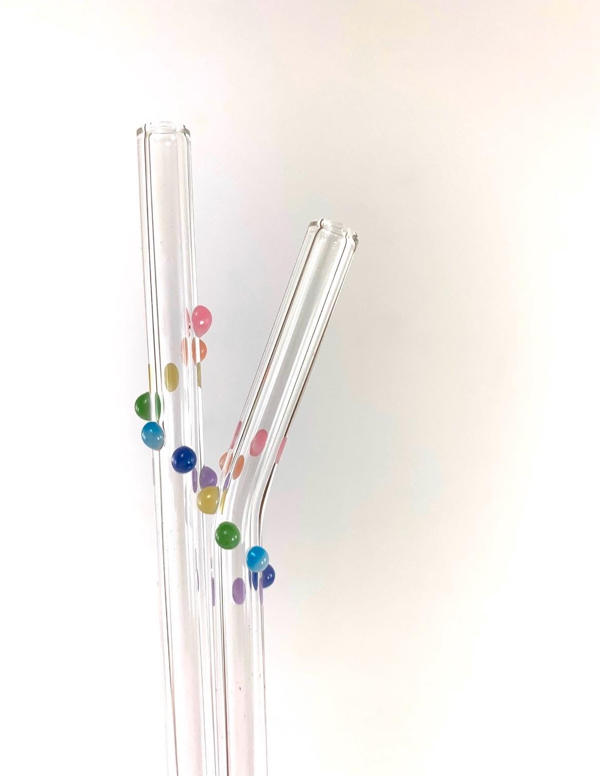 Pastel Rainbow Dots on Clear Glass Straws