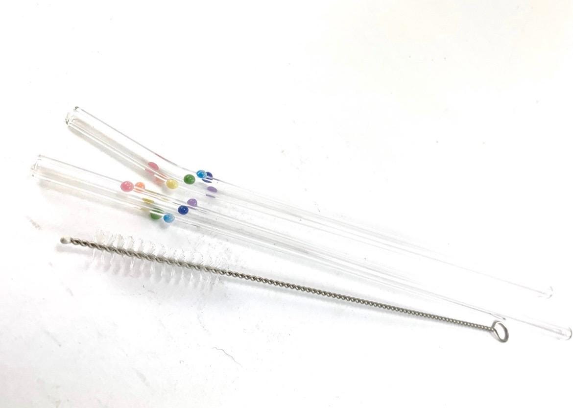 Pastel Rainbow Dots on Clear Glass Straws