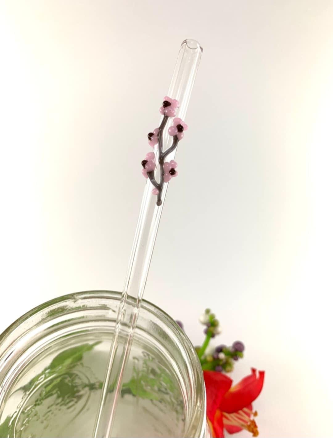 Cherry Blossom Glass Drinking Straw- 7mm Bent