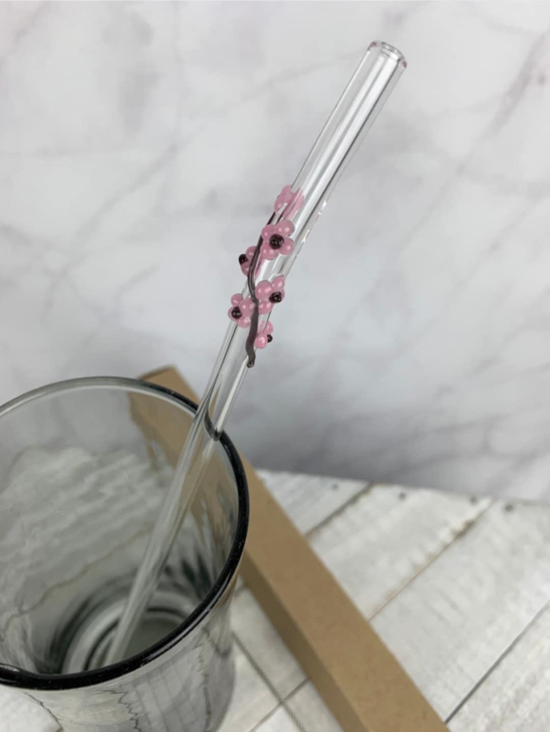 Cherry Blossom Glass Drinking Straw- 7mm Bent