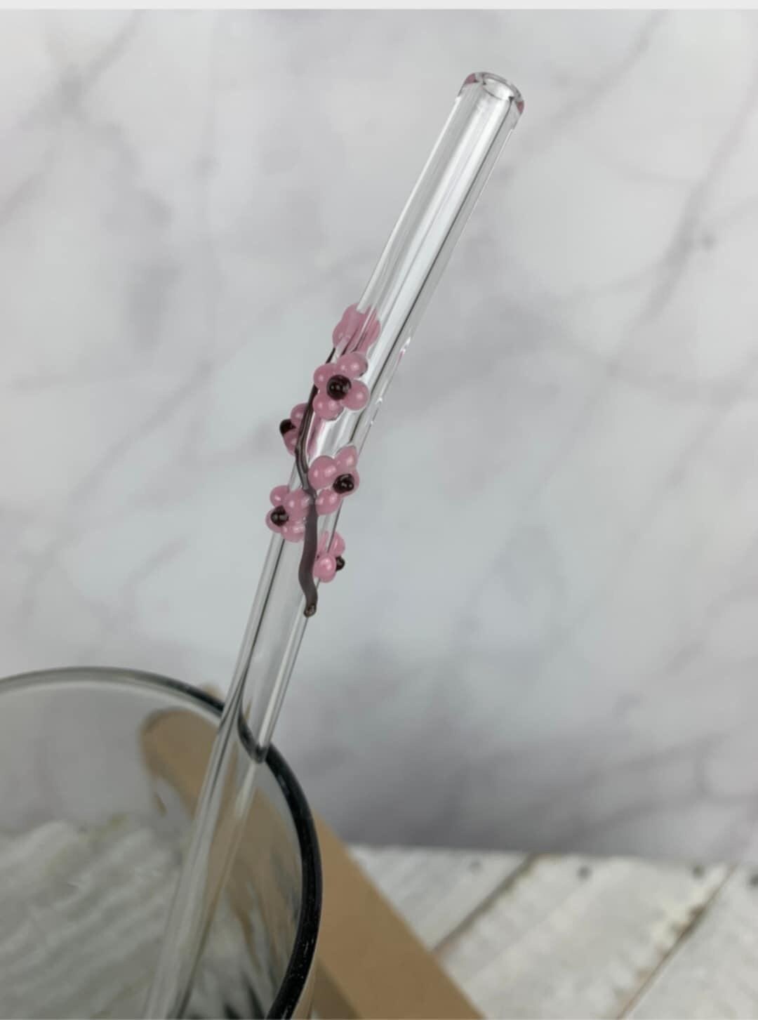 Cherry Blossom Glass Drinking Straw- 7mm Bent