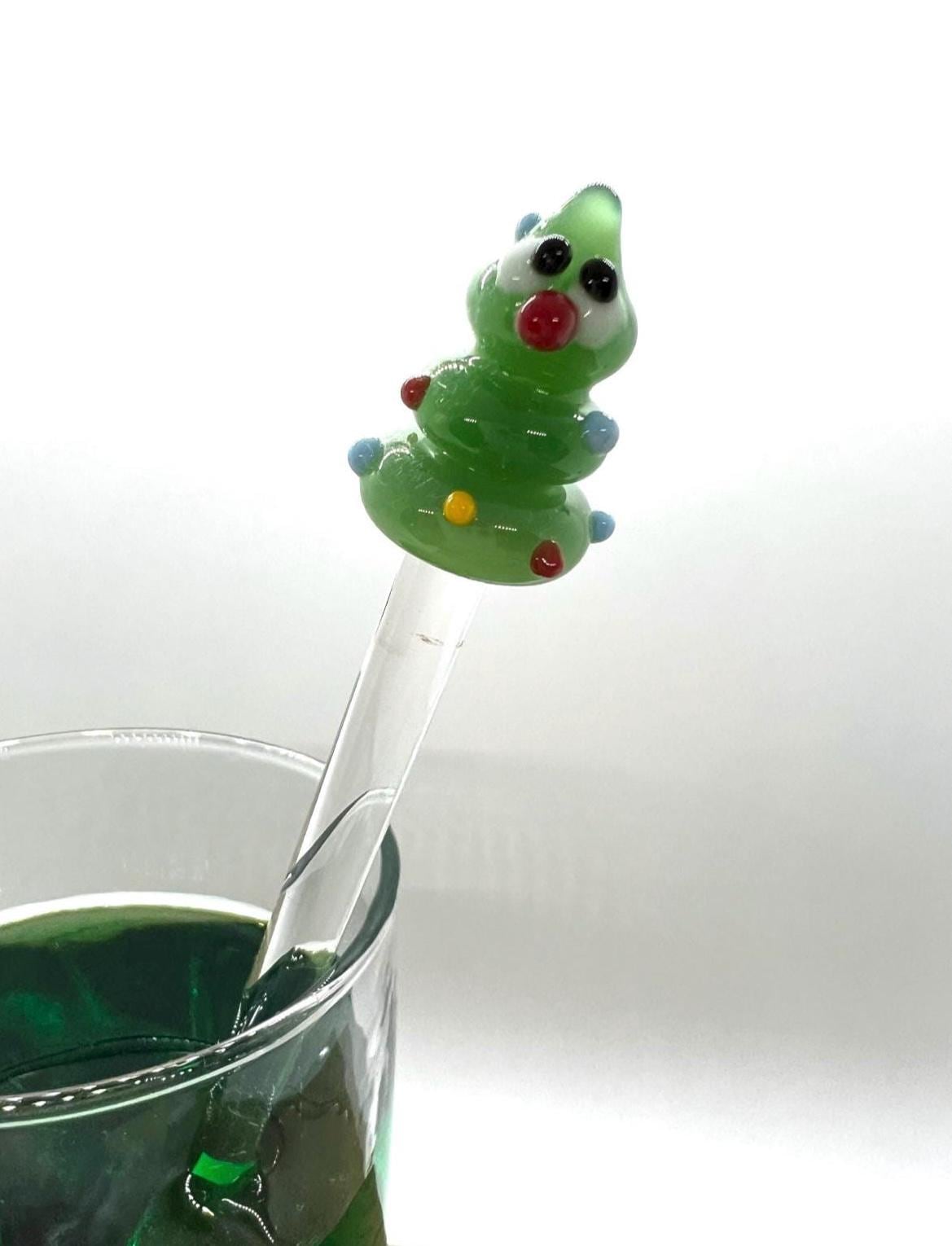 Holiday Christmas Tree with Lights Glass Stir Stick
